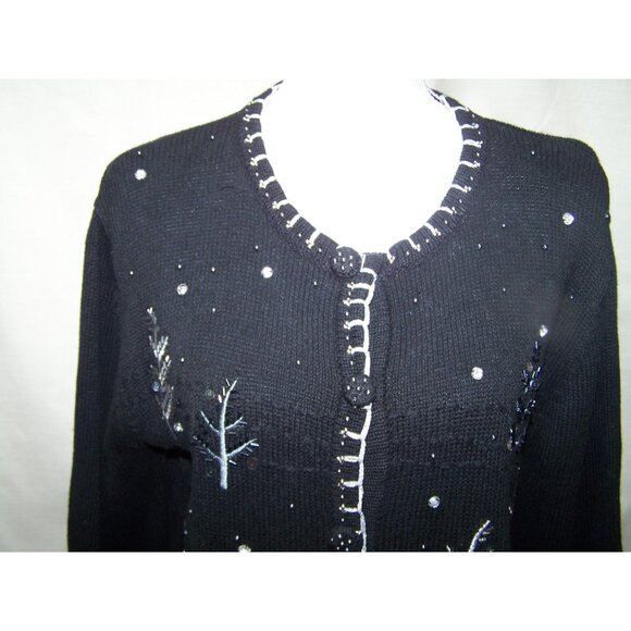 Vintage Sweater Basic Editions Holiday Silver Trees Party Christmas Med. - Picture 2 of 8
